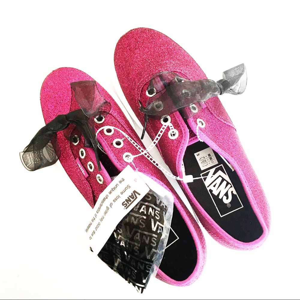 Vans Pink Glitter Platform Sneakers Shoes 8 Black - Picture 7 of 8